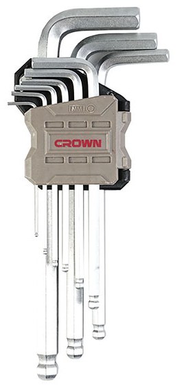 Ball-end hex key set CROWN CPHOK-BMBX09, 9 pieces