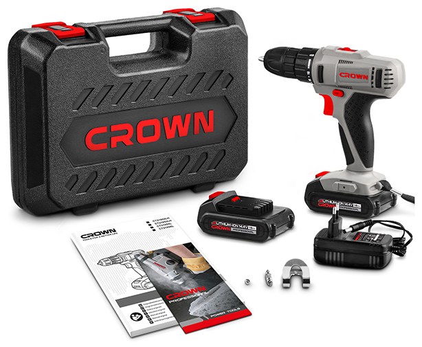 Акумуляторний дриль-шуруповерт CROWN CT21055L-1.5 BMC, 14 В, 1.5 А·год, 28 Н·м