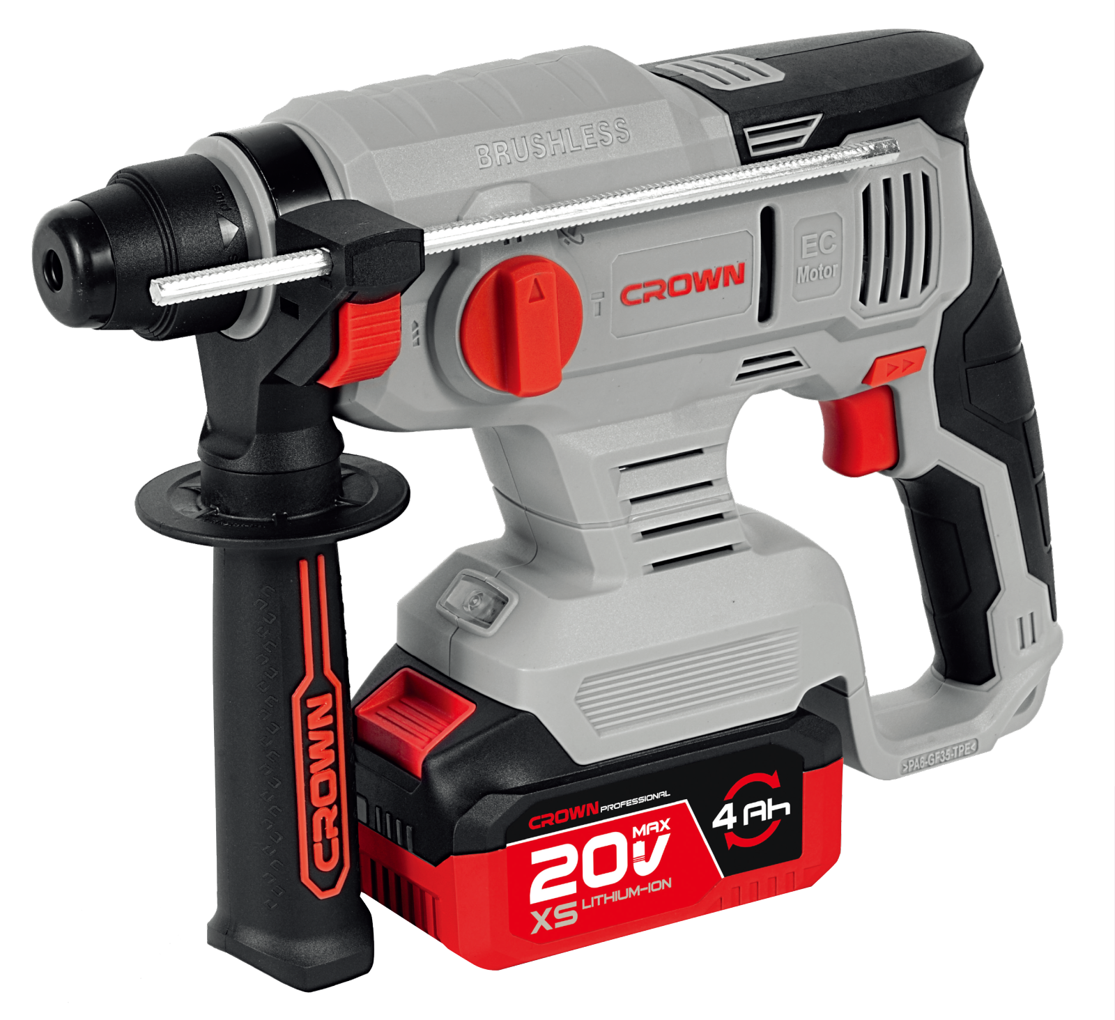Аккумуляторный перфоратор CROWN CT28010XS-4 BMC, 20 В, 4.0 А·ч, 20 мм