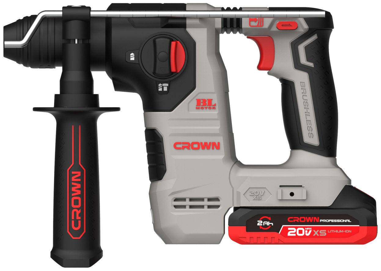 Перфоратор аккумуляторный бесщёточный CROWN CT28018XS-2 BMC, 20 В, патрон 16 мм