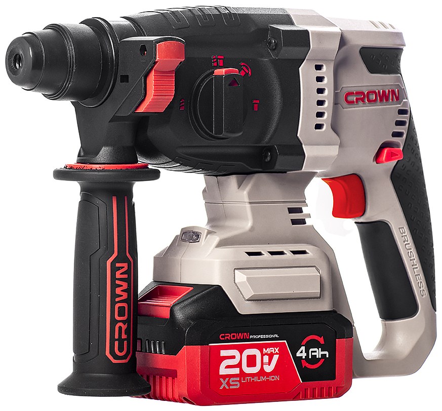 Аккумуляторный перфоратор CROWN CT28019XS-4 BMC, 20 В, 4.0 А·ч, 22 мм