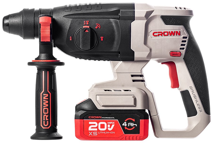 Аккумуляторный перфоратор CROWN CT28020XS-4 BMC, 20 В, 4.0 А·ч, 26 мм