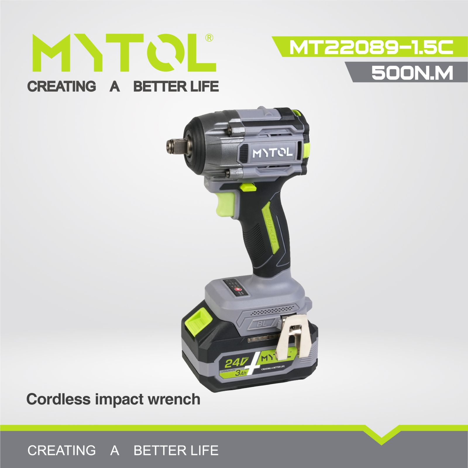 Аккумуляторный ударный гайковёрт MYTOL MT22089-1.5 IMC, 20 В, 500 Н·м, 1/2"